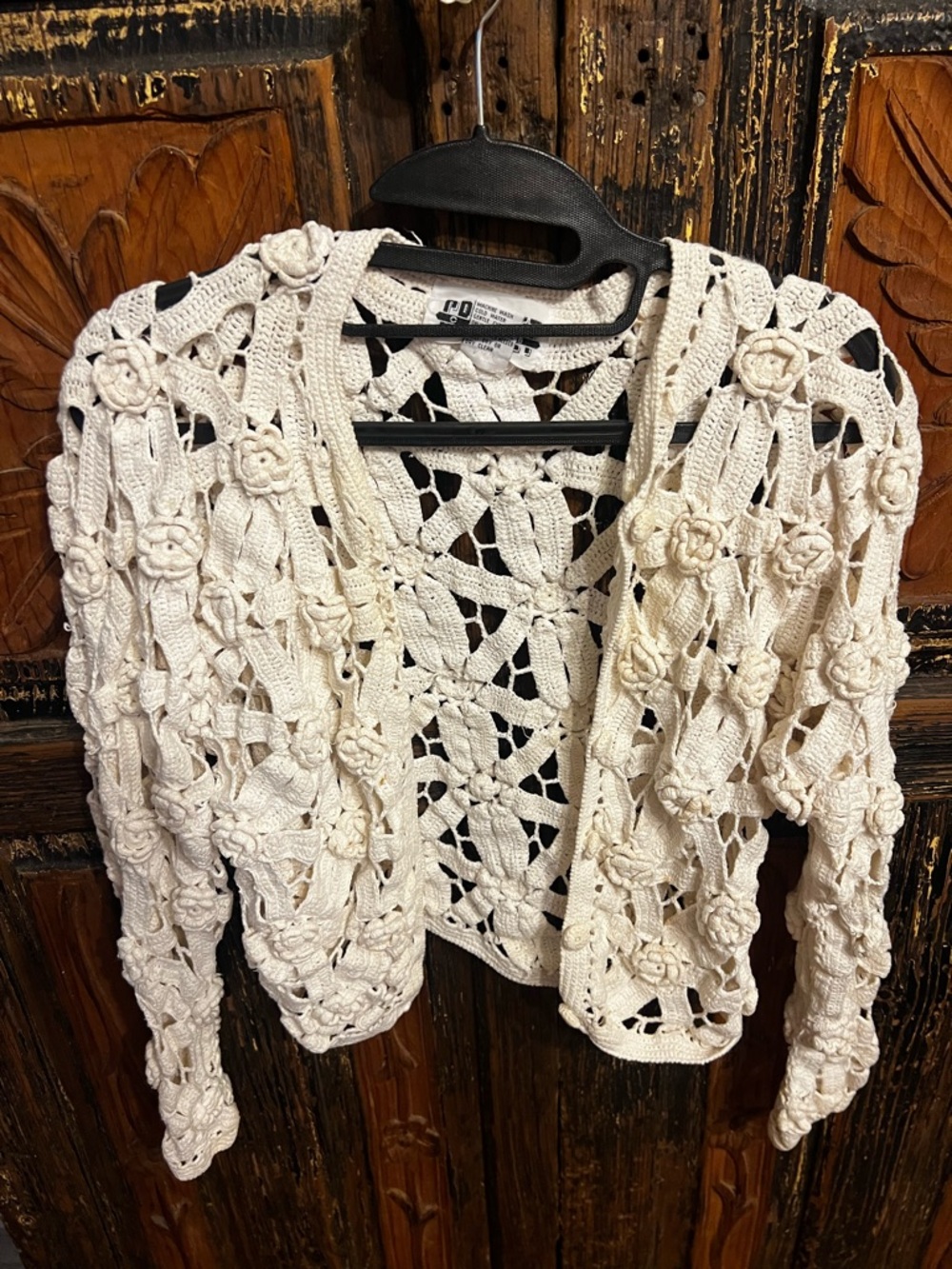 Crochet Openwork Floral Cardigan Sweater - Cream